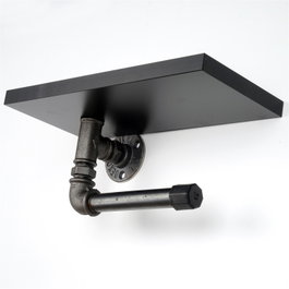 Hanah Home Boruraf239 Portarrollos de Papel Higiénico MDF Negro y Plata Montaje en Pared 30x12x23 cm